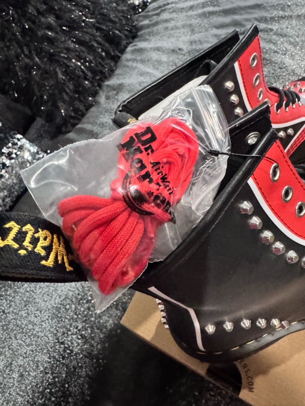 Dr. Martens Black and Red Studded Combat Boots - Picture 5 of 6